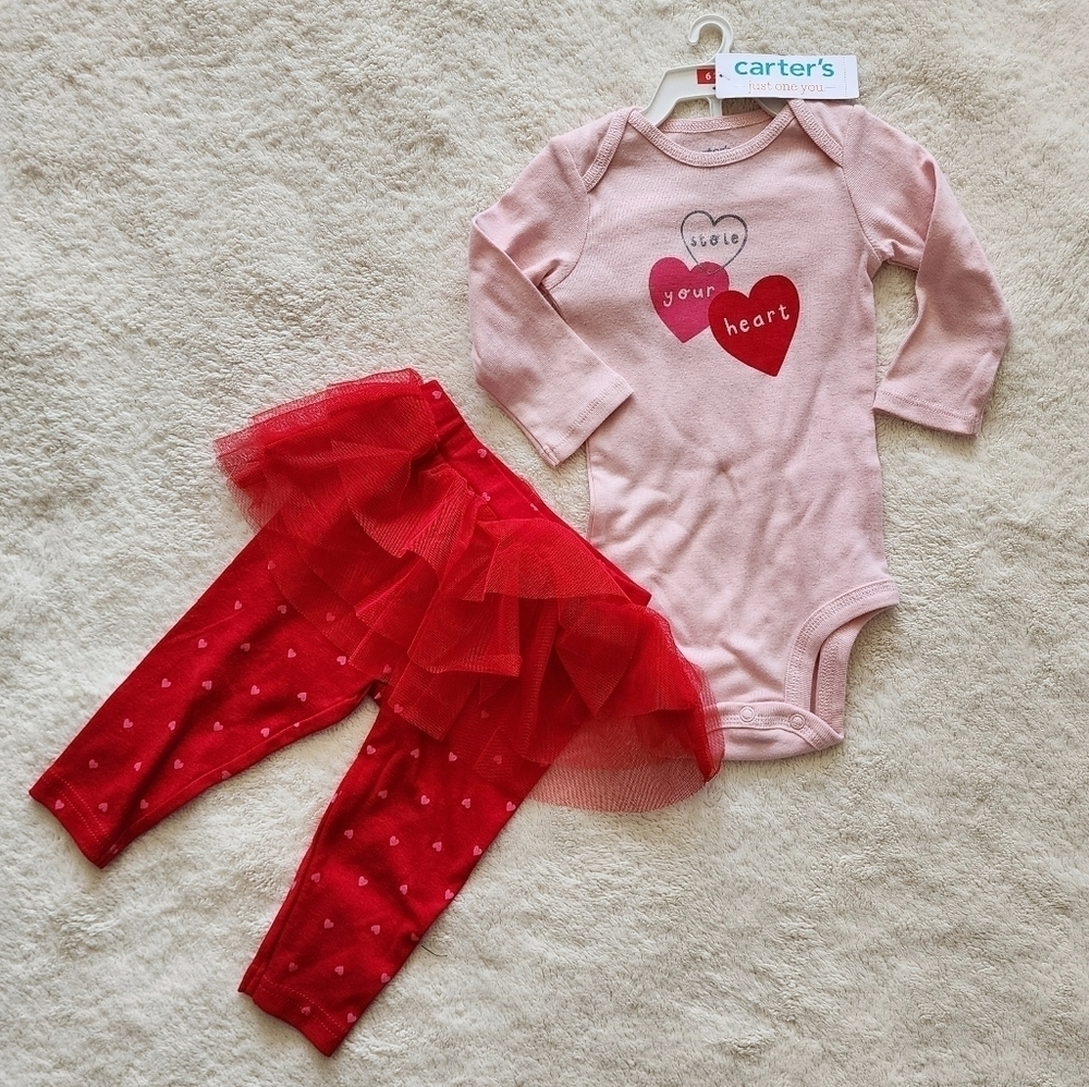 New baby girl 2pc Valentine's Day Stole Your Heart Bodysuit & Leggings Set